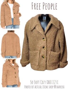 Free People Women's So Soft Cozy brown faux Sherpa Button Down Coat OB872251 M